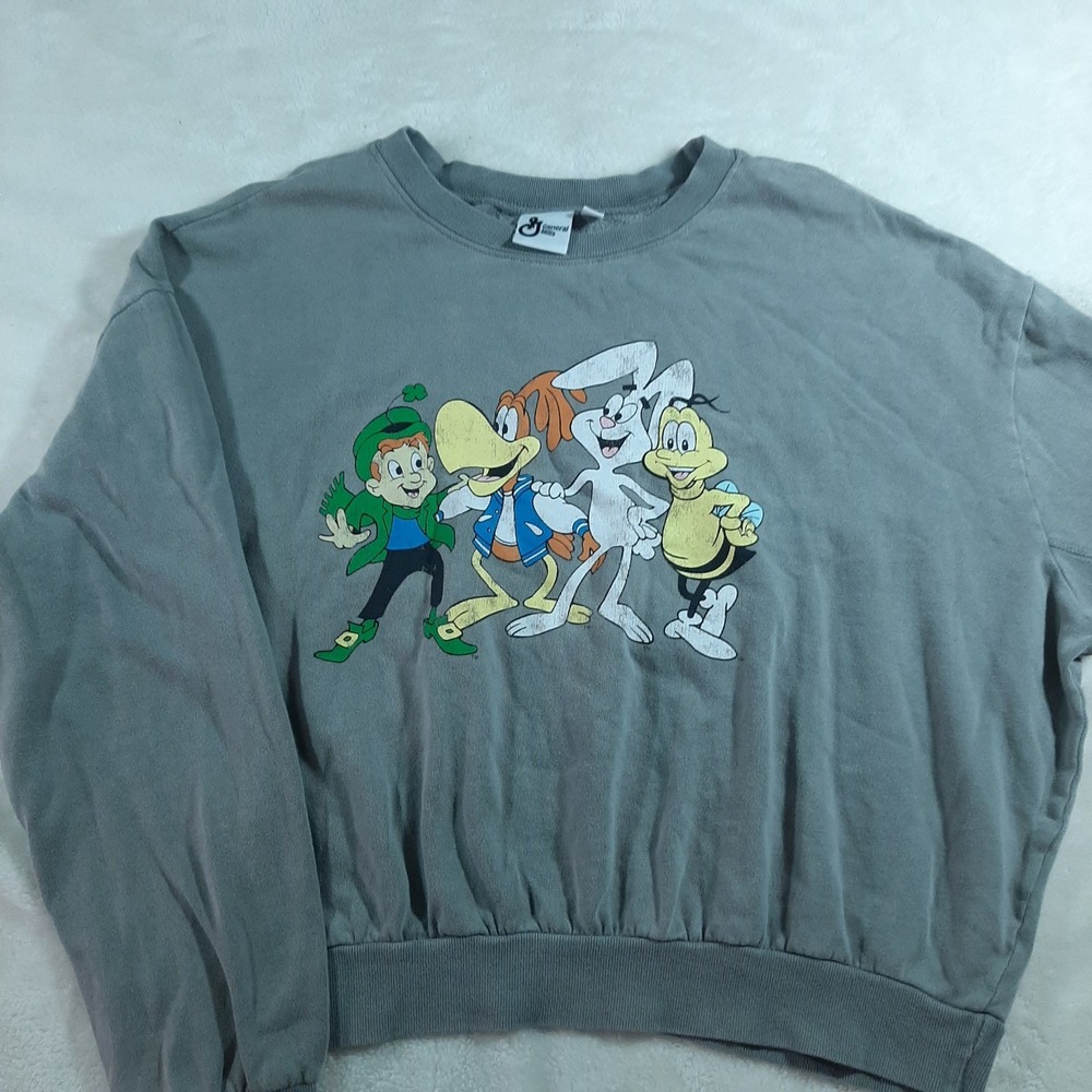 General Mills Lucky, Trix,  Cornelius "Corny", Buzz Pullover Sweatshirt Women L